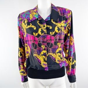 Vintage Castleberry Club I. Magnin Multicolor Printed Button Up Blouse Size 12